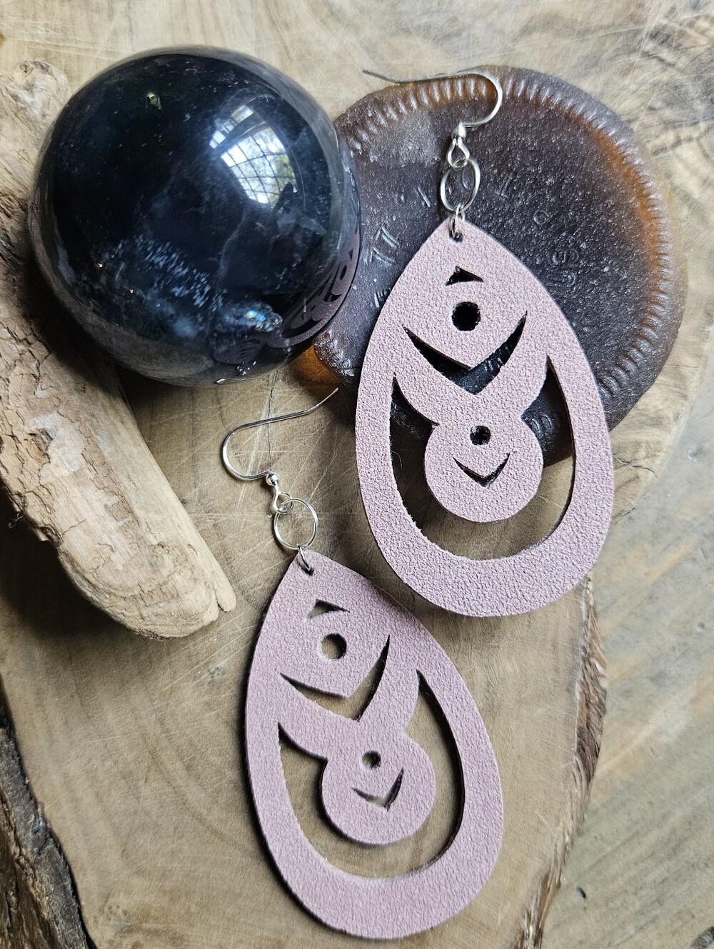 Handmade Antique Pink Fabric Stainless Steel Statemenr Earrings – 3”